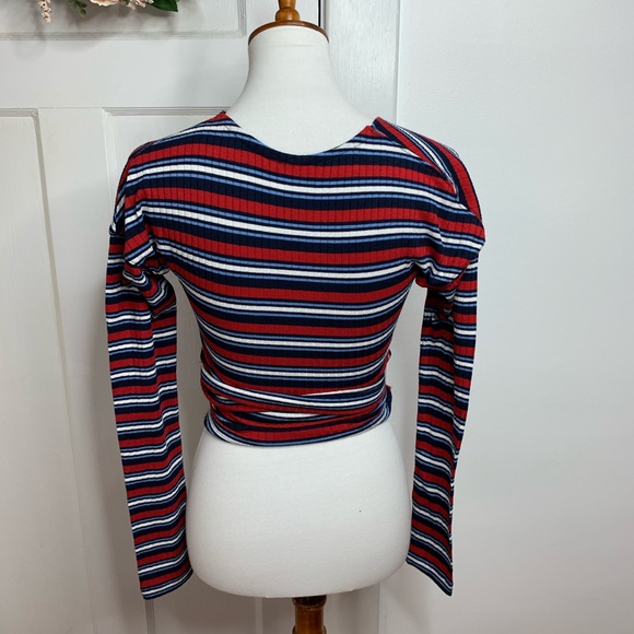 Free People Striped Vneck Crop Wrap Top - Picture 4 of 5